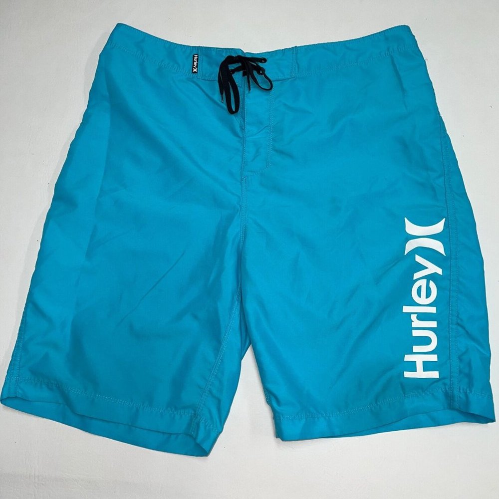 Hurley Mens Board Shorts Size 32 Surf Swim Turquoise Blue Unlined 8.5 in